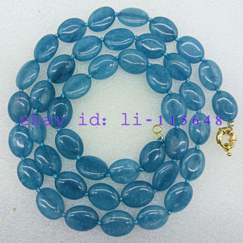 Elegant Women 12x15mm Blue Aquamarine Oval Gemstone Bead Necklace 18-36inch