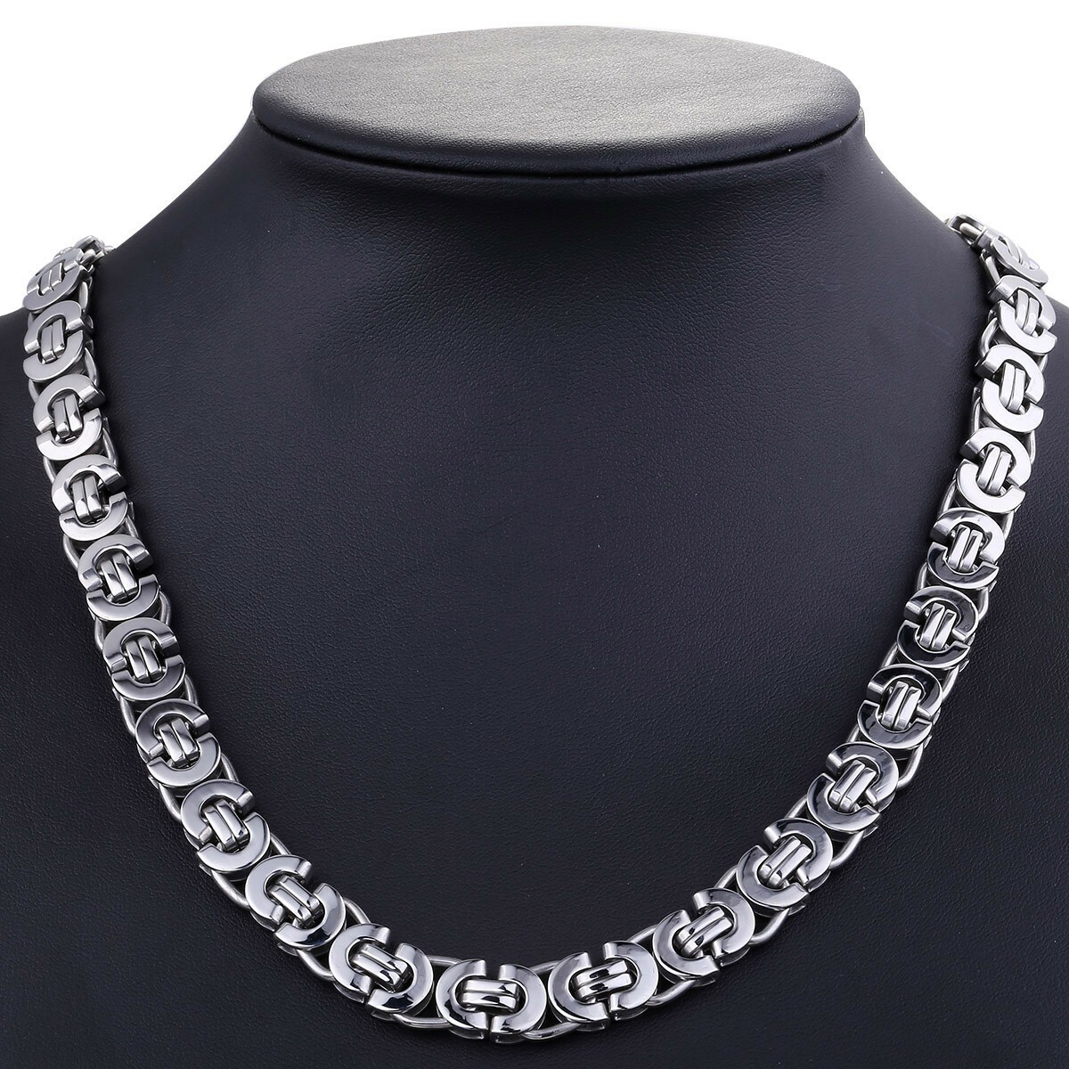 11mm Men’s Flat Byzantine Chain Necklace Bracelet Set Stainless Steel Chain