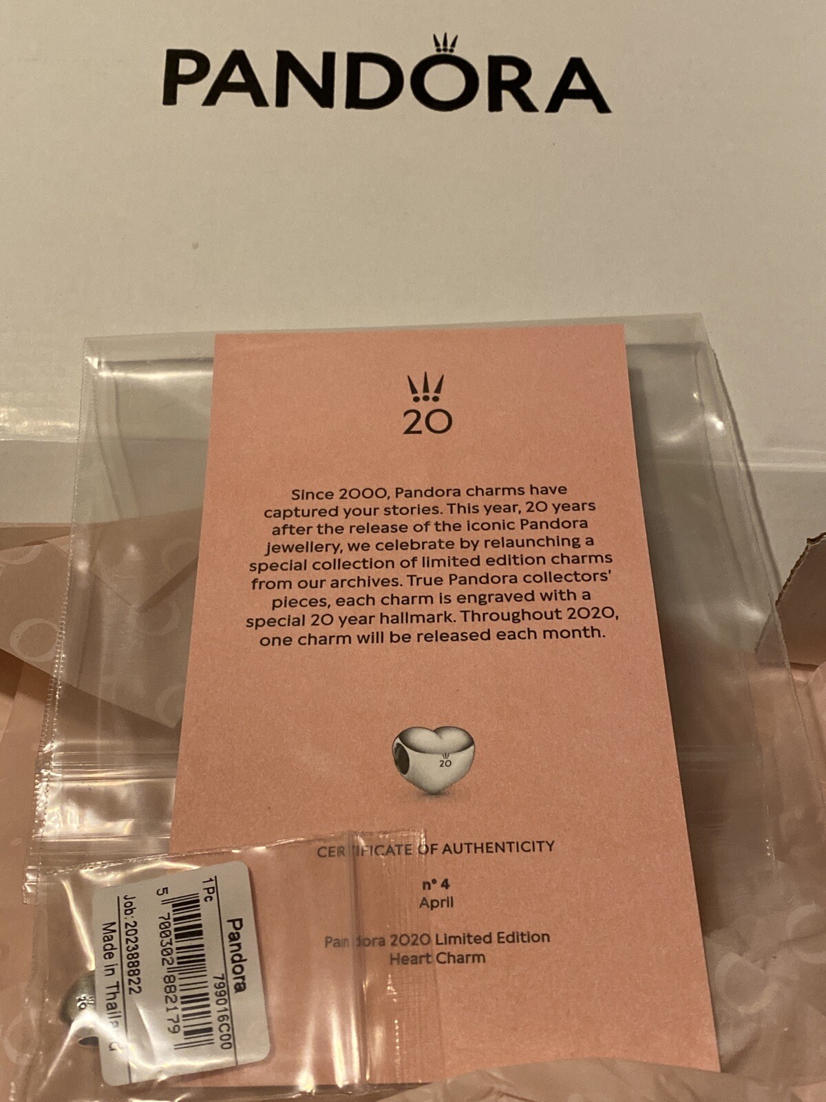 ❤️Pandora 2020 Limited Edition❤️ 20th Anniversary April Heart Charm Ships NOW‼️