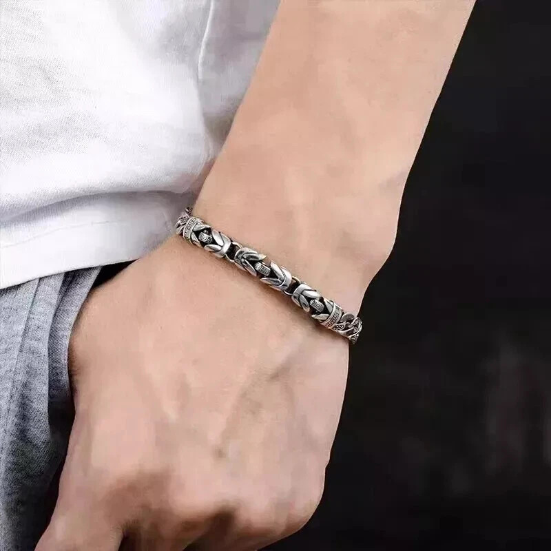 925 Sterling Silver Bangle Bracelet Chain Popular Vintage Bracelets Mens Gift