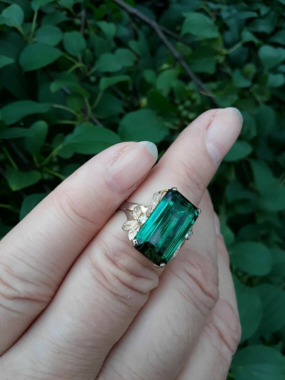 4Ct Lab-Created Green Emerald Solitaire Engagement Ring 14K Yellow Gold Finish