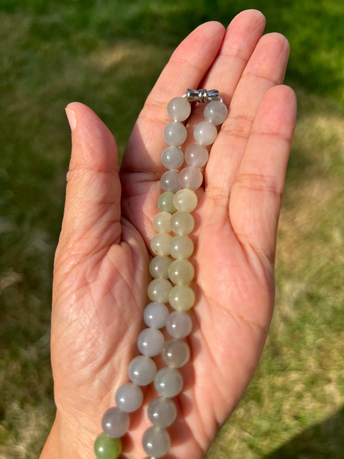 Genuine Gray Purple Green Nephrite Jade 7.8mm Bead 17″ Necklace H323 a