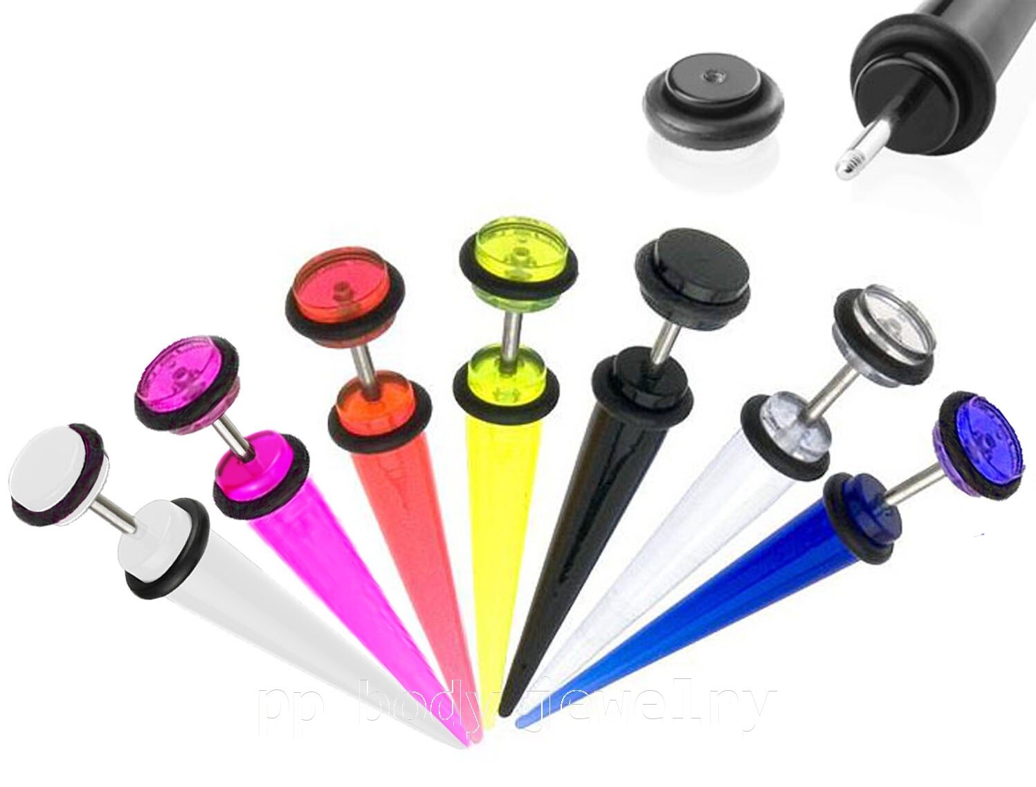 PAIR 4G Fake Taper UV Acrylic with Black O-Rings Ear Cheater Plug 16G-1.2mm