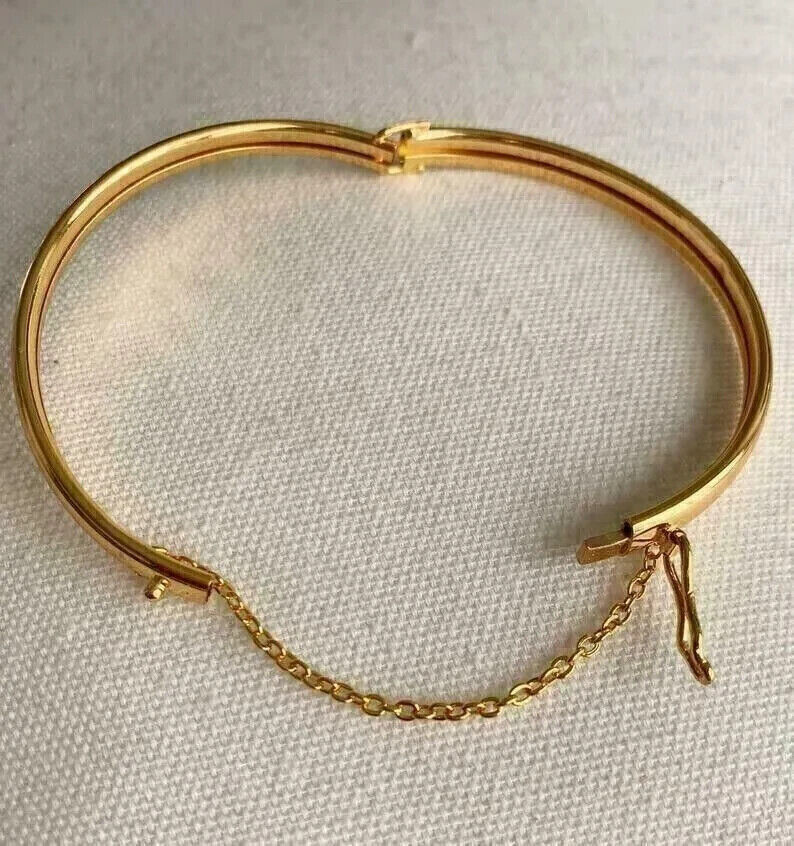 Beautiful Bangle Bracelet With Chain For Women’s 14k Yellow Gold Plated 7 Inch