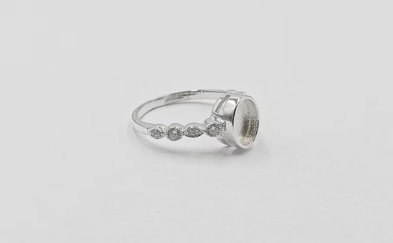 925 Sterling Solid Silver 6x8mm Oval Bezel Ring Blank with Zircon DIY Jewelry