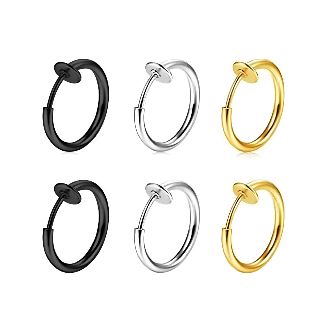 2× Clip-On Spring Action Non-Piercing Fake Septum Lip Cartilage Nose Tragus Ring