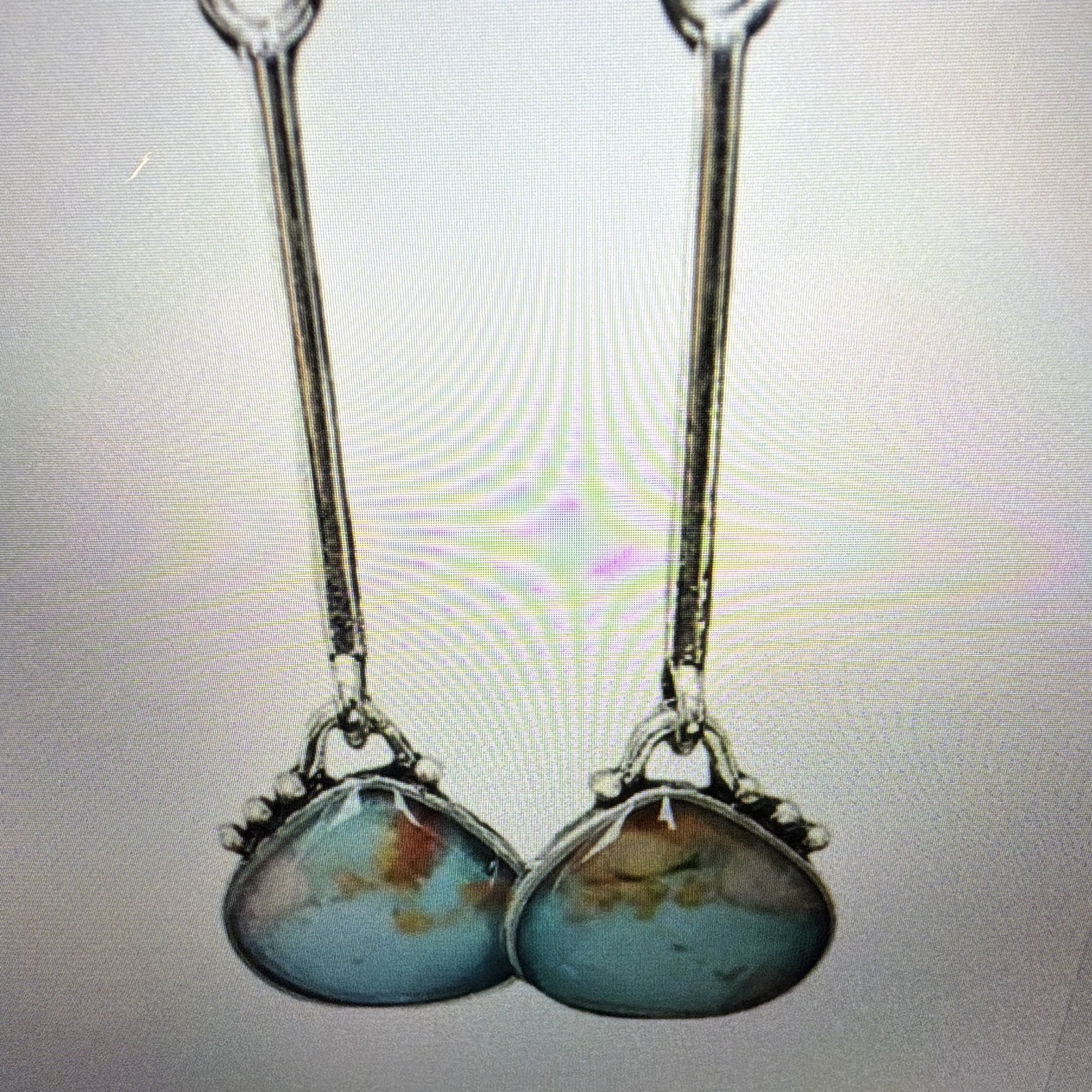 Silver Tone Blue Teardrop Stone Dangle Drop Earrings Hook Bezel Setting