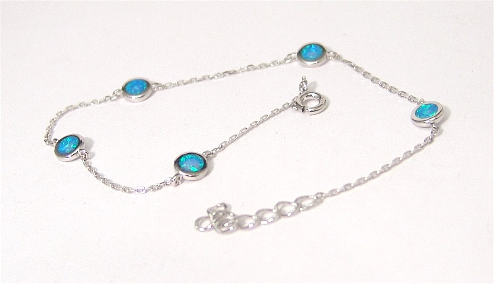 Sterling Silver Created Opal Bracelet Adjustable 7-7.5 in Dainty