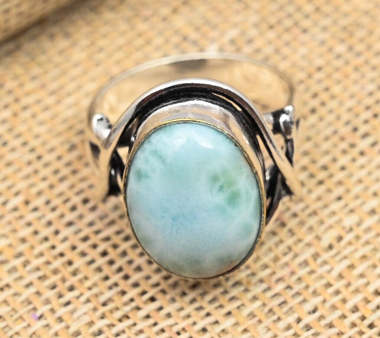 Larimar Gemstone Handmade Solid 925 Sterling Silver Ring Jewelry