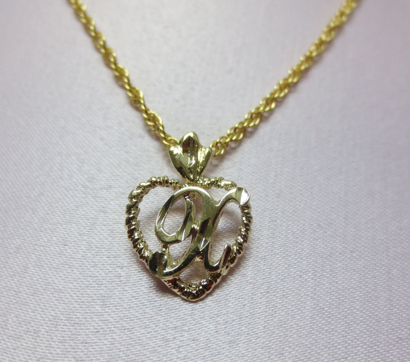 14KT GOLD PLATEDPERSONALIZED LETTER X HEART INITIAL WITH AN 18″ ROPE CHAIN