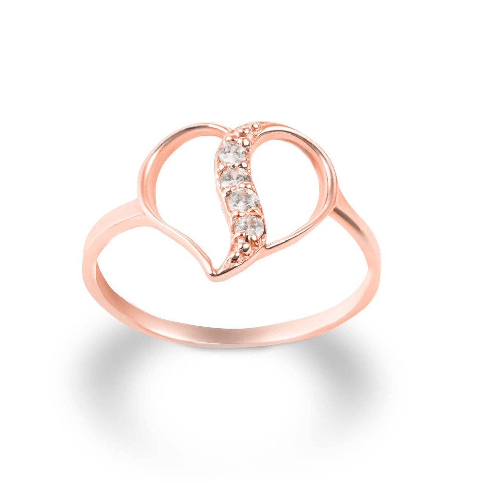 Gold Split Heart CZ Wave Love Ring (Available in Yellow/Rose/White Gold)