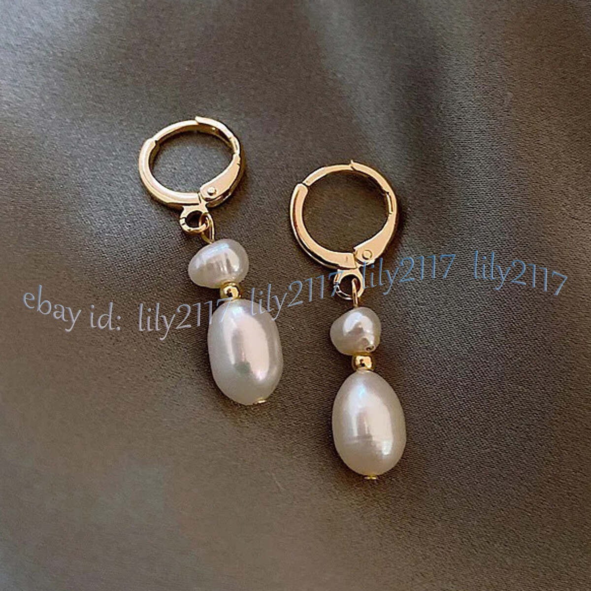 10-11mm Natural White Baroque Freshwater Pearl Dangle Gold Leverback Earrings