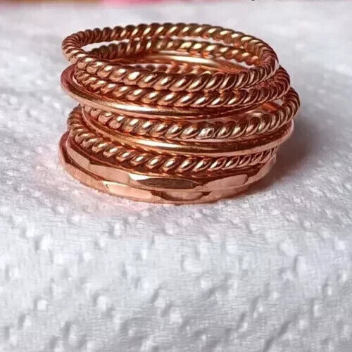 Solid Pure Copper Minimalist Healing Ring, Handmade, Unisex, 8 Pc Stackable Ring