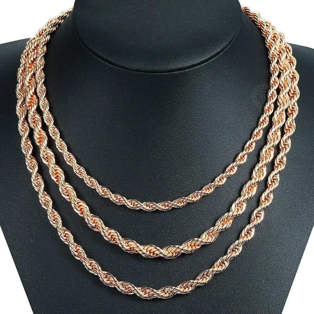 5/6/7mm 585 Rose Gold Twisted Rope Link Chain Necklace for Women Men Unisex