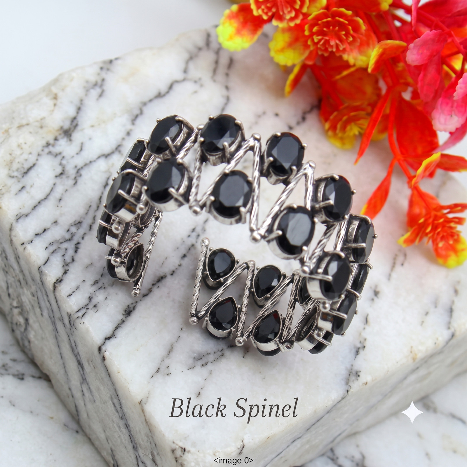 Black Spinel Gemstone Handmade 925 Sterling Silver Cuff Bracelet Jewelry ADJ 8″