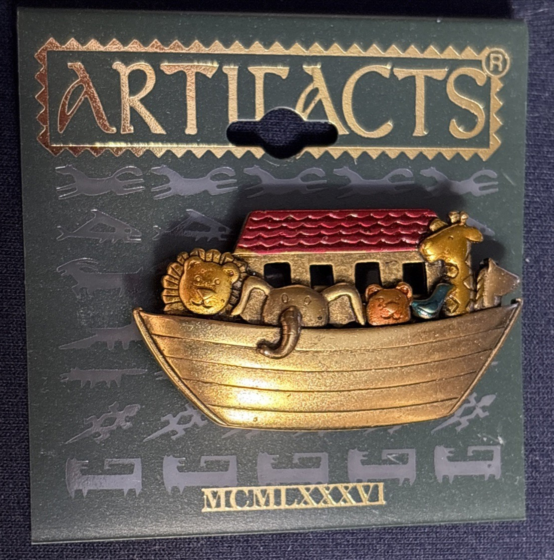 JJ Jonette Noah’s Ark Brooch Vintage Rare 1986 NOS