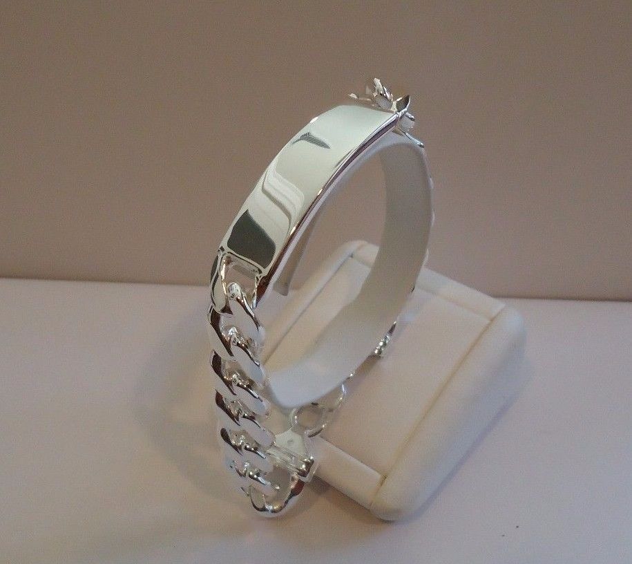 925 STERLING SILVER CUBAN LINK ID GENTLEMAN’S BRACELET/ 9” LONG /MADE IN ITALY