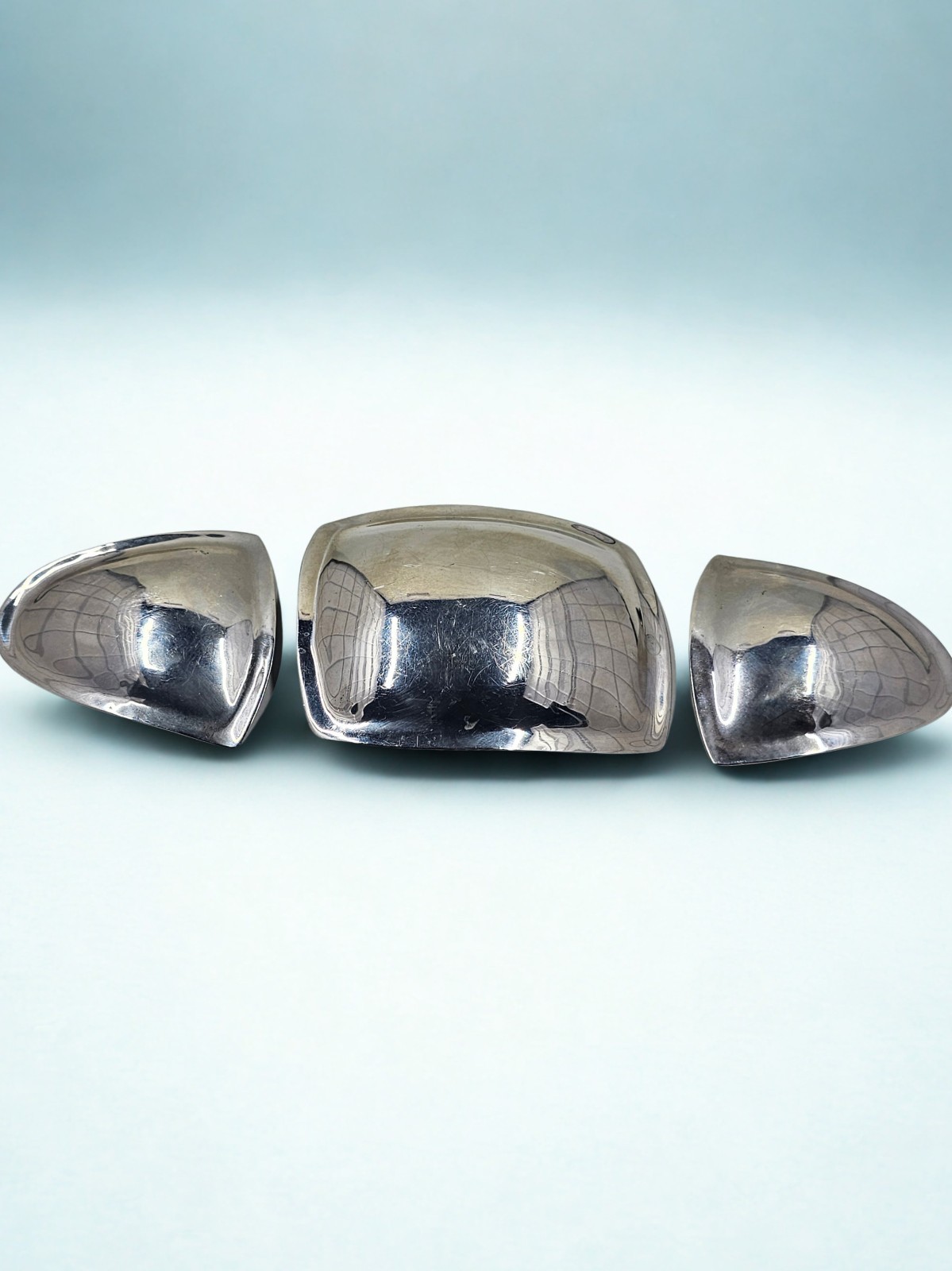 Audrey Schenk Signed Modernist Pewter Ashtray Set 3pc MCM