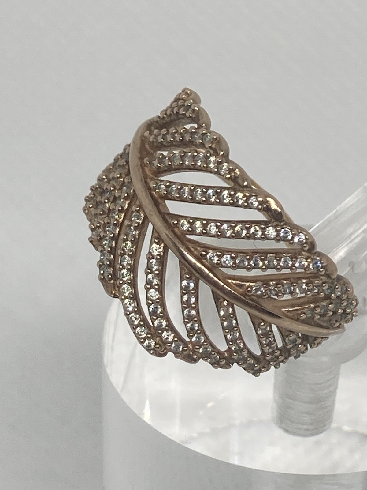 Stamped Algot Enevoldsen Pandora Light As A Feather Ring 14k Rose GP CZ Sz 6