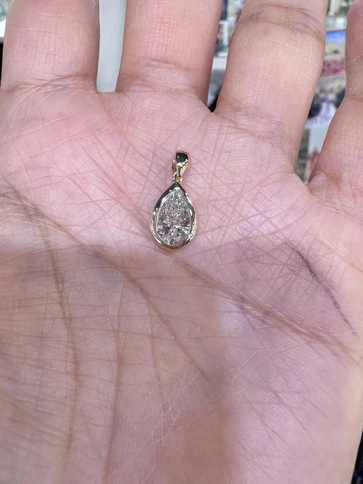2CT Pear-Cut Lab Created Bezel Women’s Pendant 14K White Gold Plated