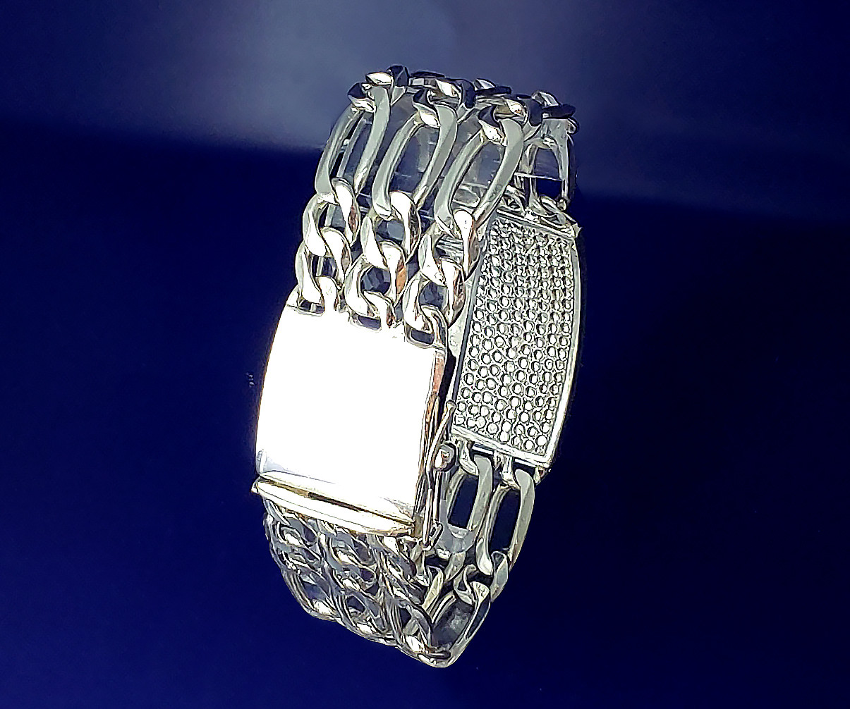 23 mm Solid Heavy Sterling Silver 3 Row Link ID Bracelet 8 Inches 61 Grams