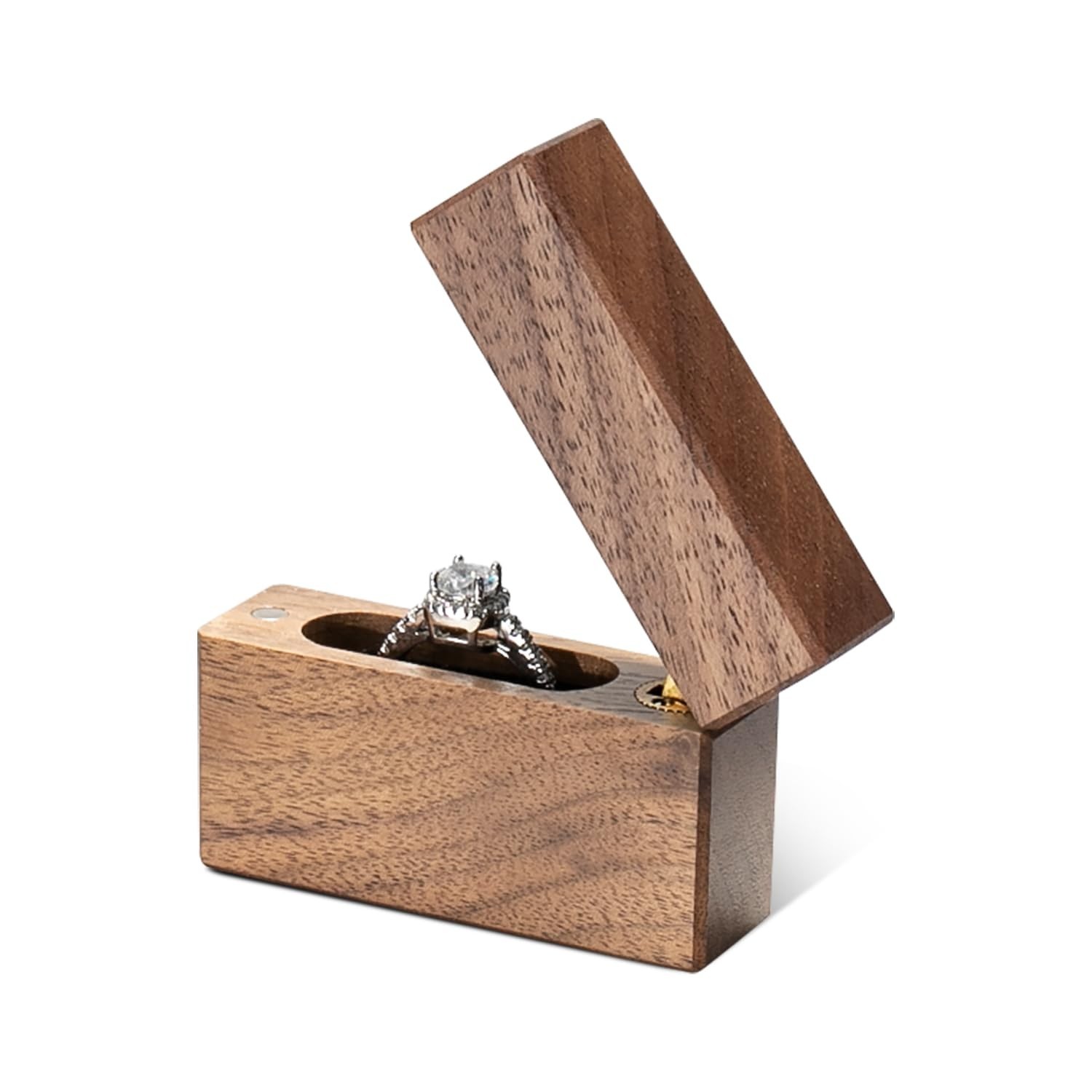 Engagement Ring Box – Slim Walnut Wood Case for Proposal & Wedding | Engraved ‘H