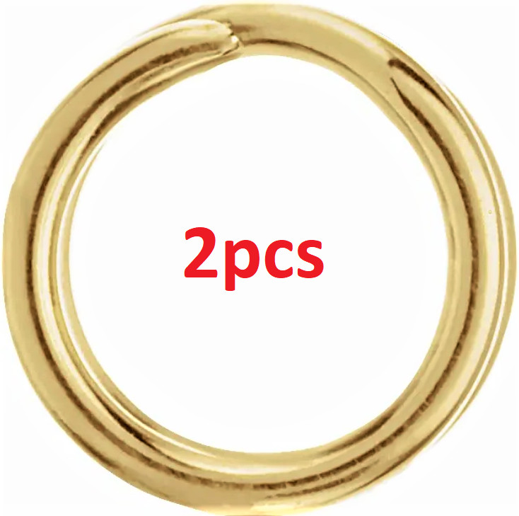 (2) 6.5mm OD 14k Solid Yellow Gold Round Split Jump Ring Clasp Charm Keychain US