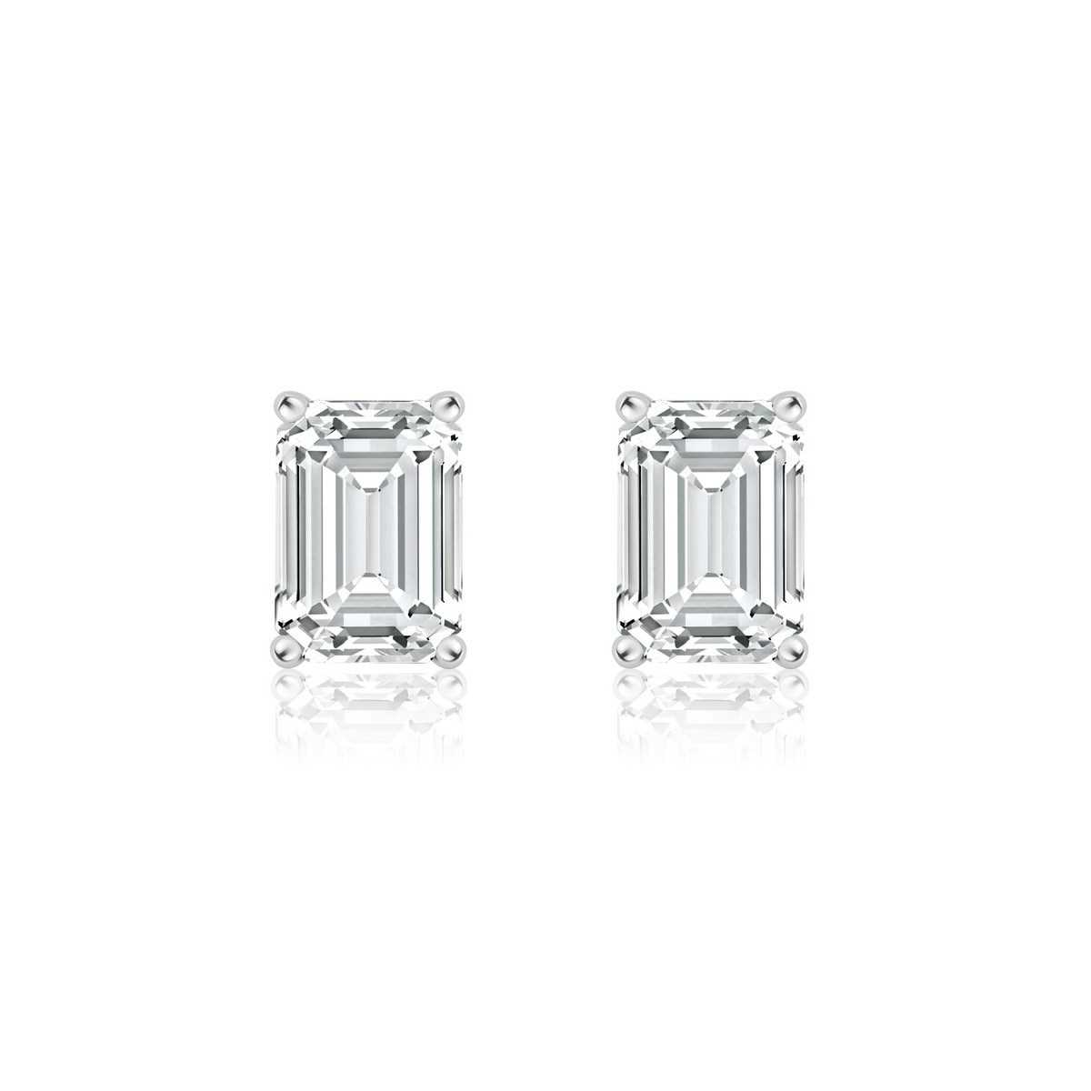 1 CTW Lab Created Diamond Emerald Cut Stud Earrings F-G SI 4-Prong Push Back