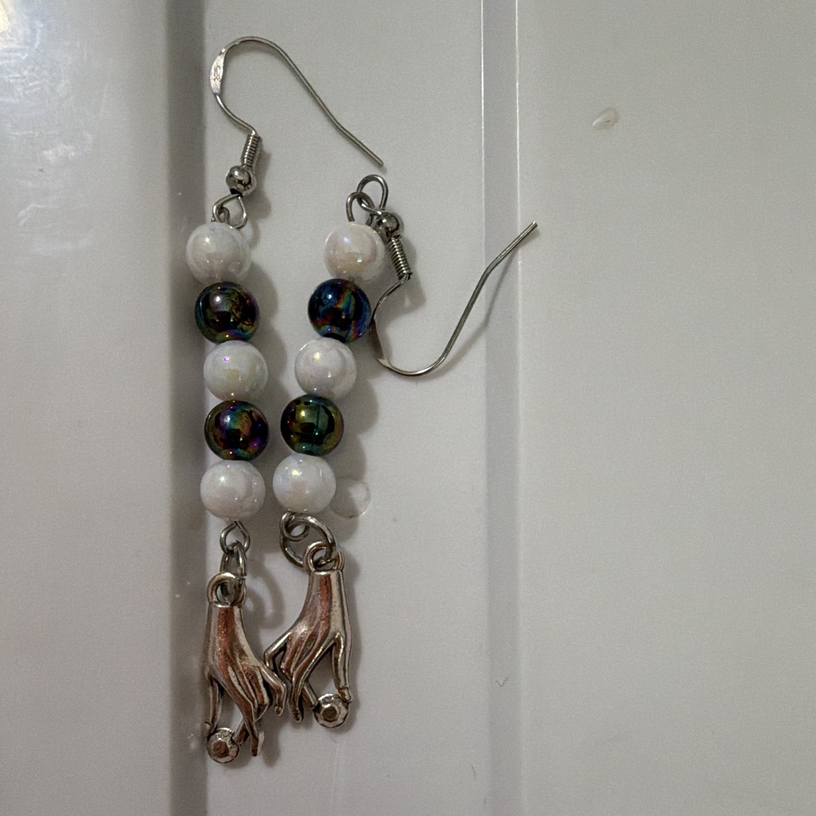 Beaded Dangle/Drop Earrings Hook Closure White Multicolor Glass Beads No Stone