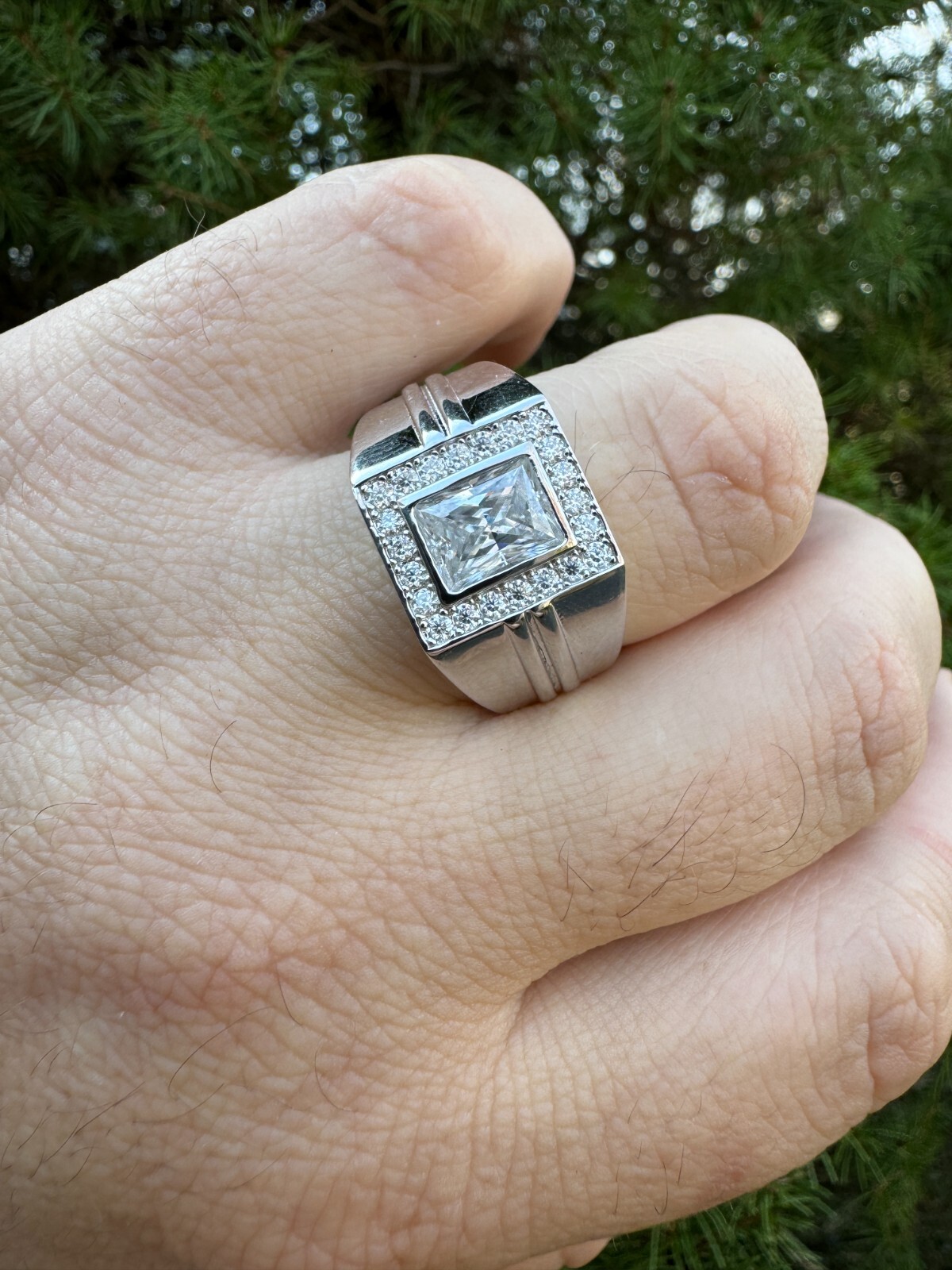 Big 2.6ct Baguette MOISSANITE Solitaire Mens Real Solid 925 Silver Ring Pinky