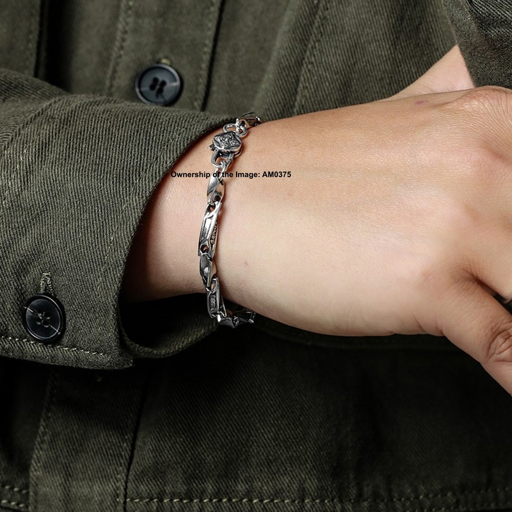 Pure 925 Sterling Silver Bracelet Engraved Six-Word Mantra Twisted Tube Design