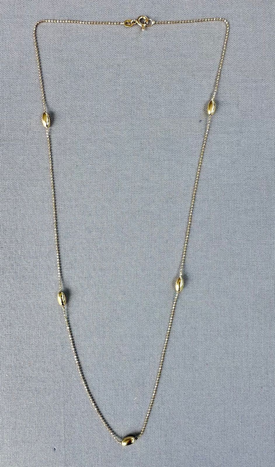 UnoAerre Italy 18K Yellow Gold Ball Bead Chain Necklace 5 Olive Stations 19.5″ 3