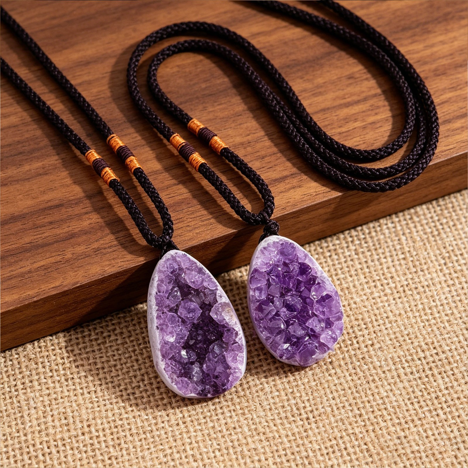 Raw Amethyst Cluster Necklace Purple Crystal Spiritual Protection Amulet Pendant