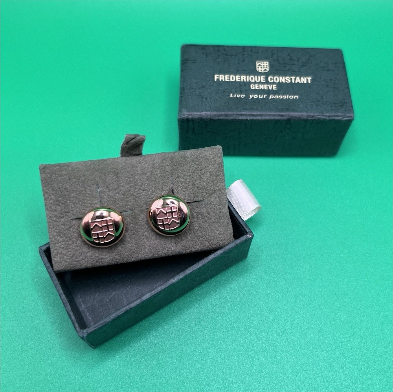 Frederique Constant Gold Tone Cufflinks – Swiss Luxury Logo Dress Formal