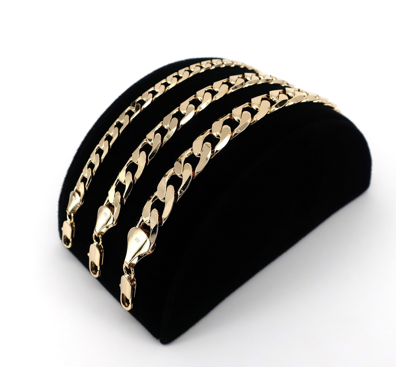 Men’s Yellow Cuban link Chain Necklace Bracelet 7mm, 10mm, 12mm 14K Gold Plated