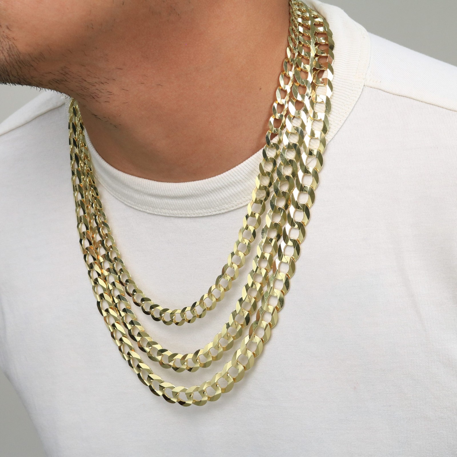 10K Yellow Gold Solid 2mm-12.5mm Curb Cuban Chain Link Necklace Bracelet 7″- 30″