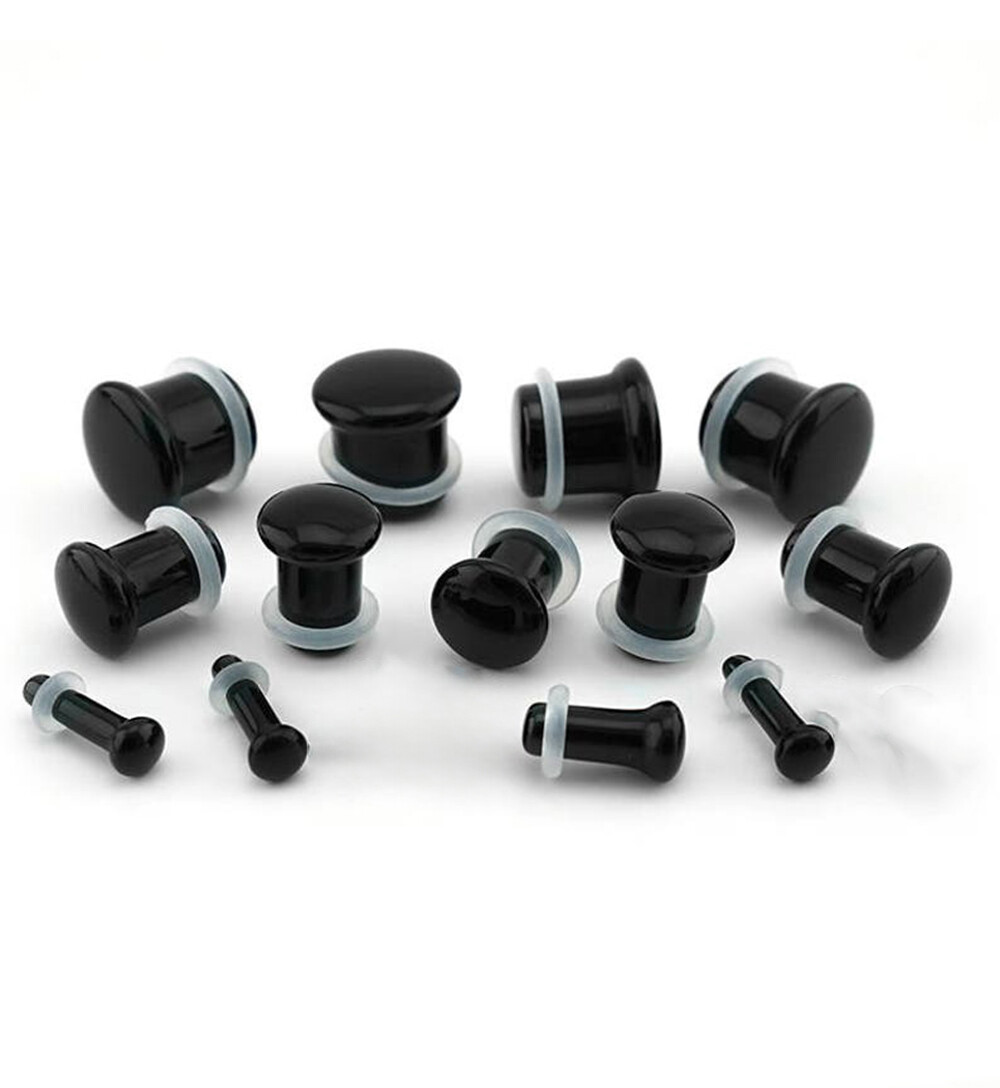 Pair of Single Flare Black Obsidian Stone Plugs gauges organic 8ga – 1 Inch E616