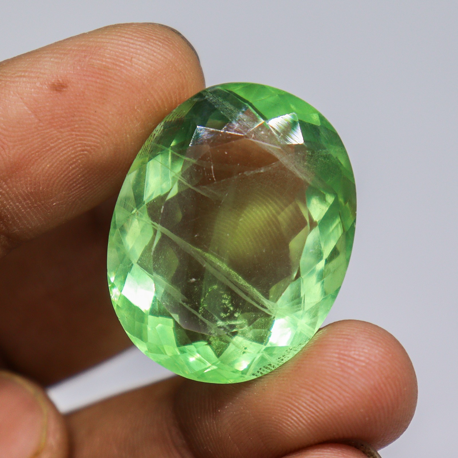 Natural Green Fluorite Faceted Oval 30x24mm 72.00 Ct Loose Gemstone