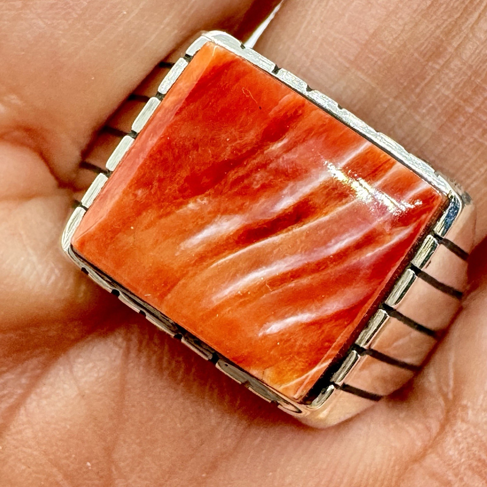 Navajo Red Spiny Oyster Mens Ring Sz 12 Sterling by Trevor Jack 10.3g