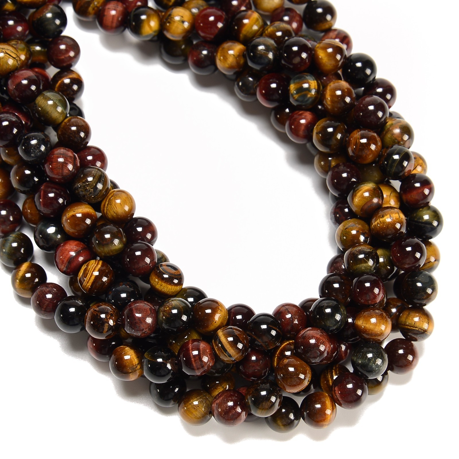 Multi-Color Tiger Eye Smooth Round Beads 4mm 6mm 8mm 10mm 12mm 15.5″ Strand