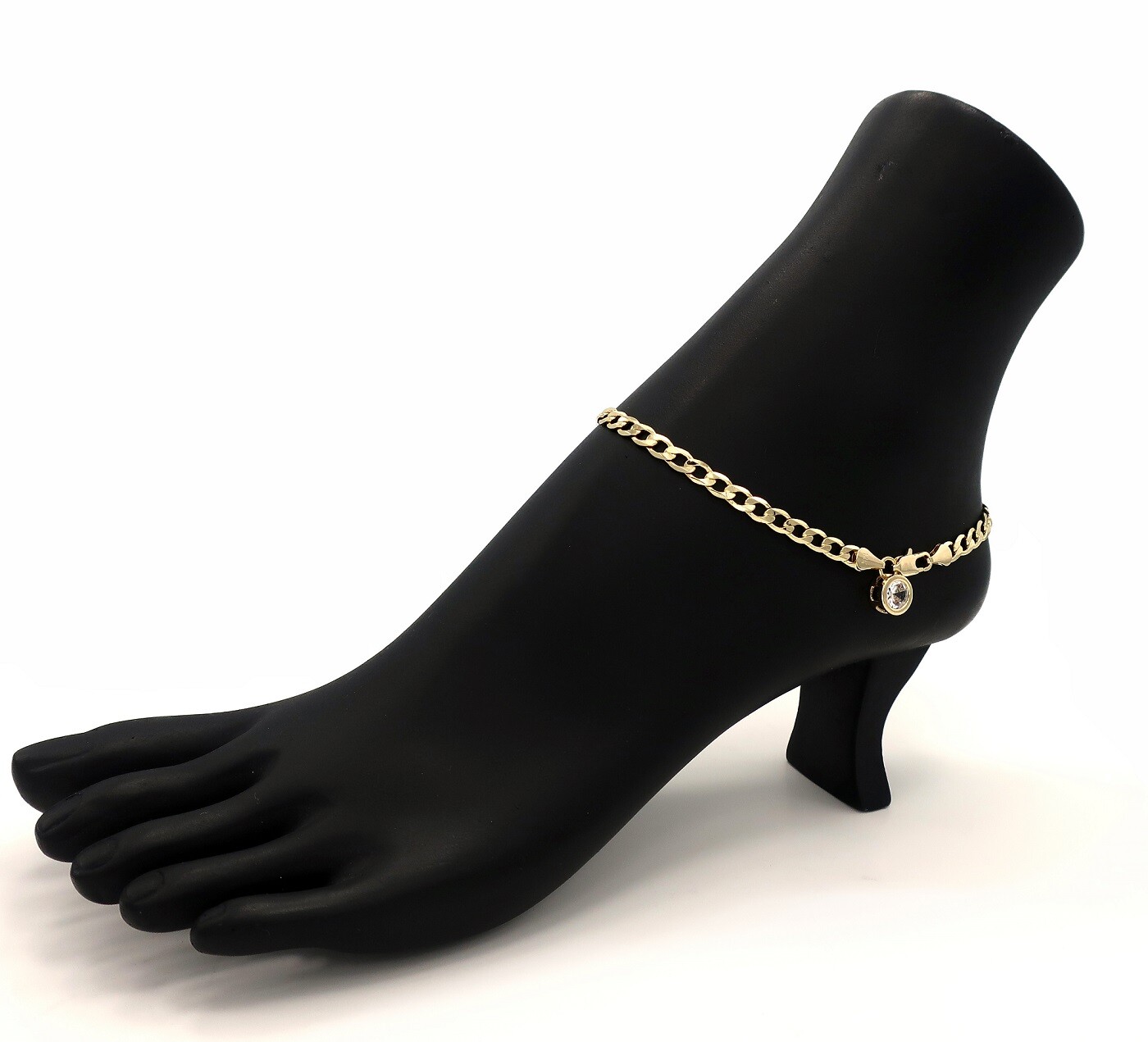 10″ ITALIAN CUBAN LINK CHAIN ANKLET 5mm CUBIC ZIRCONIA BRACELET 14K GOLD PLATED