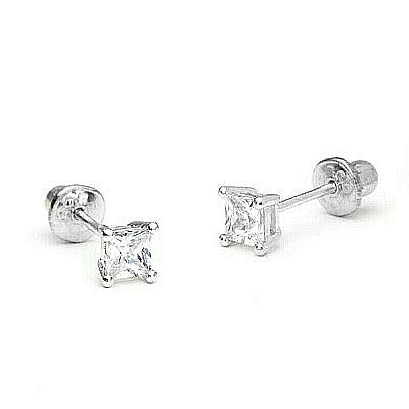 1.8 mm Princess Diamond Tiny Stud Screw back Earrings in 14k White gold
