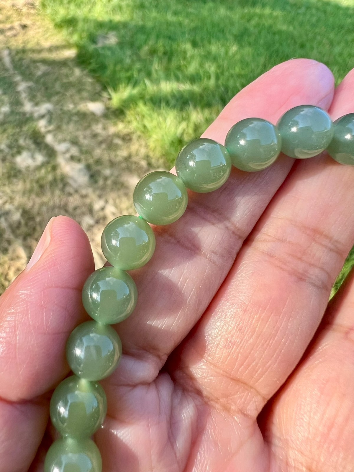 Transparent Green Nephrite Jade 7.8mm Bead Bracelet H398 b