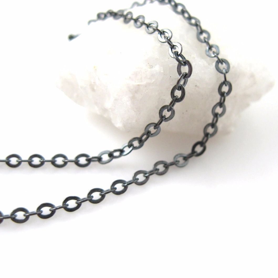 Oxidized Sterling Silver Necklace-2.3 mm Strong Flat Cable (16″-36″)