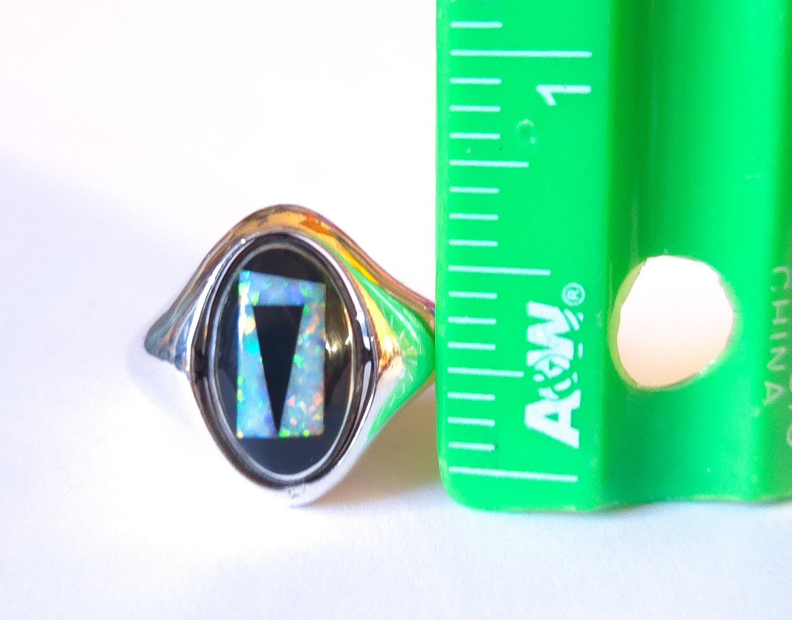 Vintage Native American Sterling Silver Two Sided Reversible Opal Inlay Ring 7
