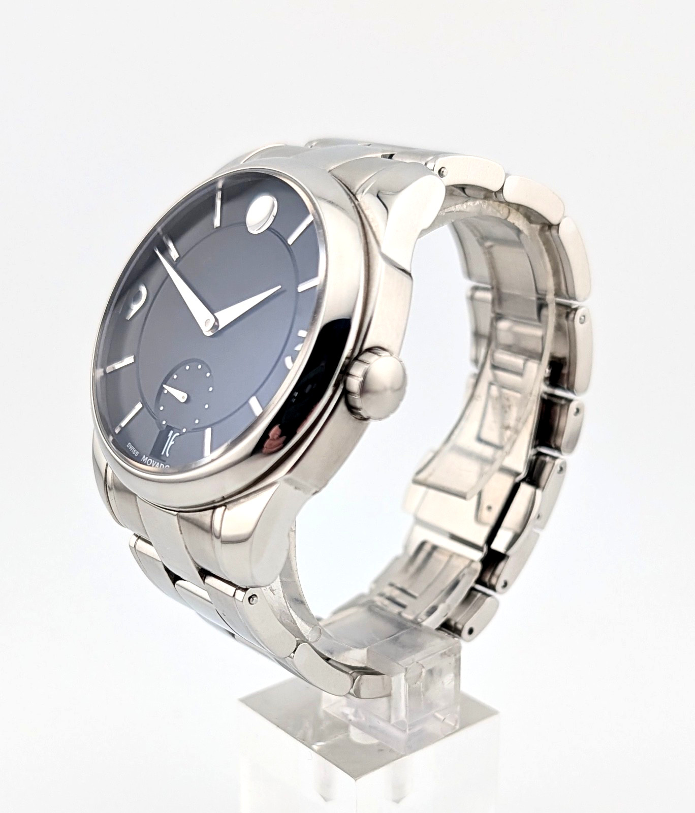MOVADO MEN’S LX STAINLESS STEEL ONYX BLACK DIAL WATCH #38.1.14.1206 ~ EXCELLENT