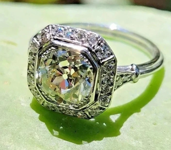 Art Deco Style Round Cut 3 CT Lab created Moissanite 14K White Gold FN Ring