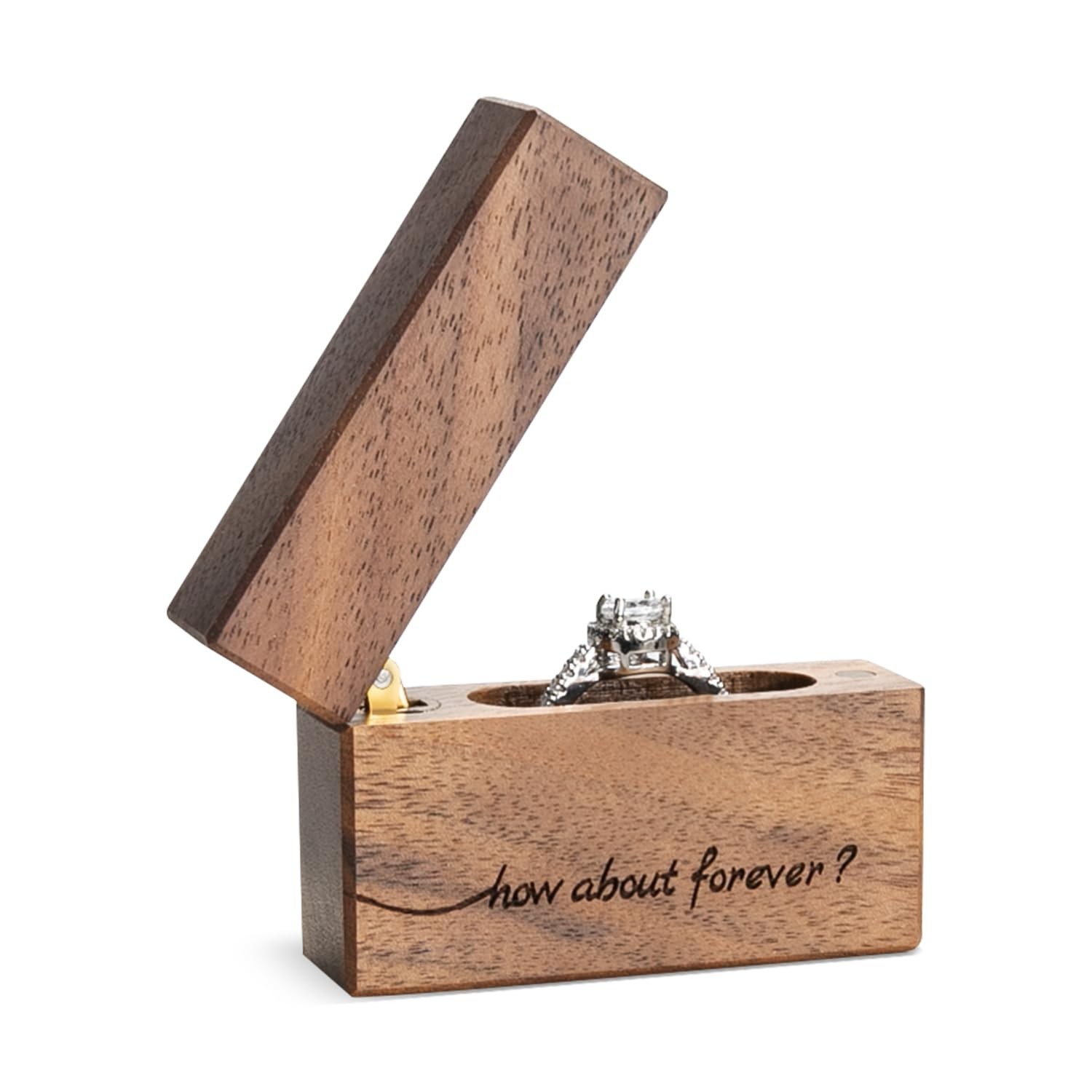 Engagement Ring Box – Slim Walnut Wood Case for Proposal & Wedding | Engraved ‘H