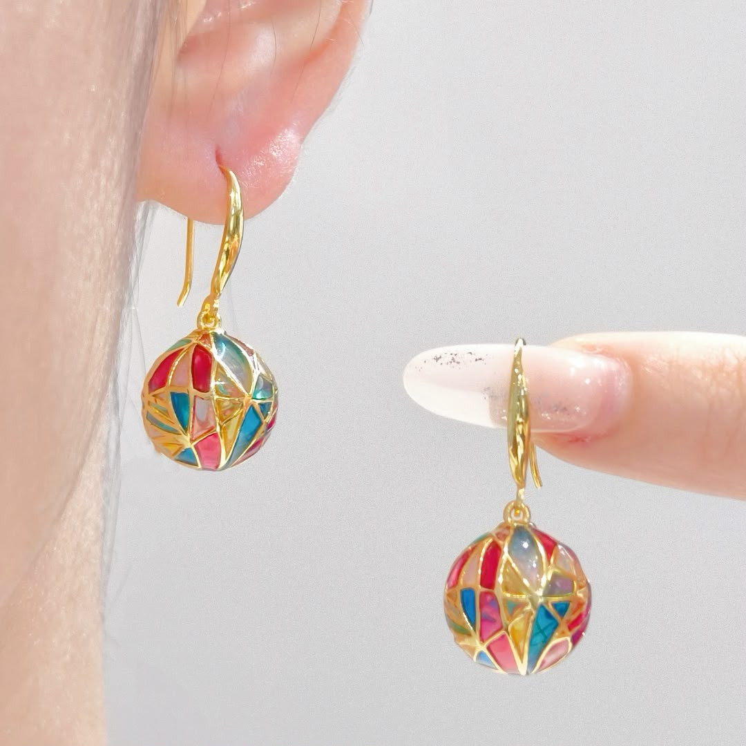 Rainbow Enamel Ball Dangle Earrings “Aurora Dream”