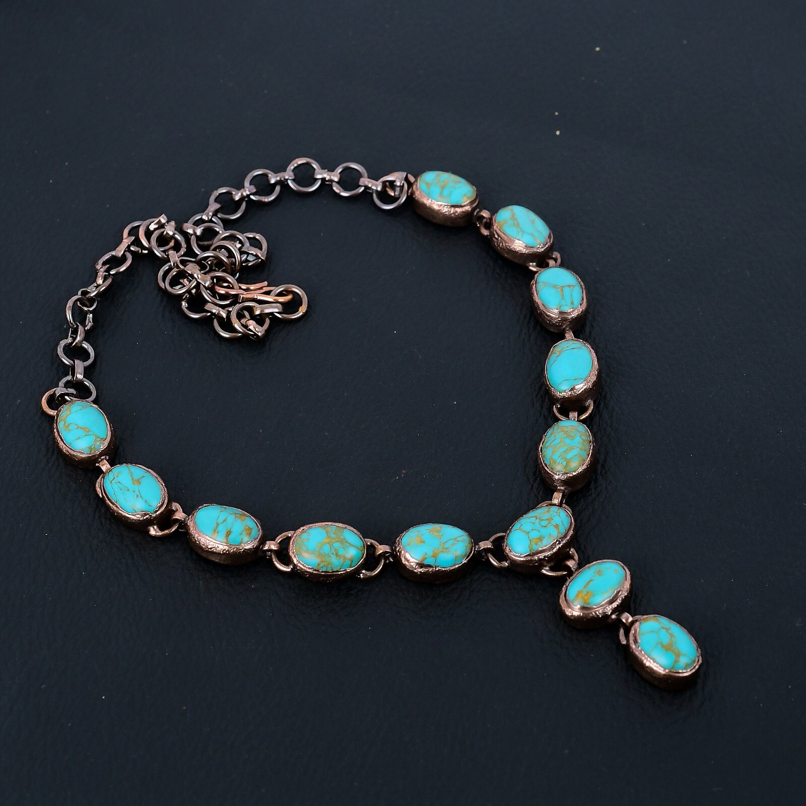Arizona Turquoise Gemstone Handmade Copper Electroformed Necklace Jewelry